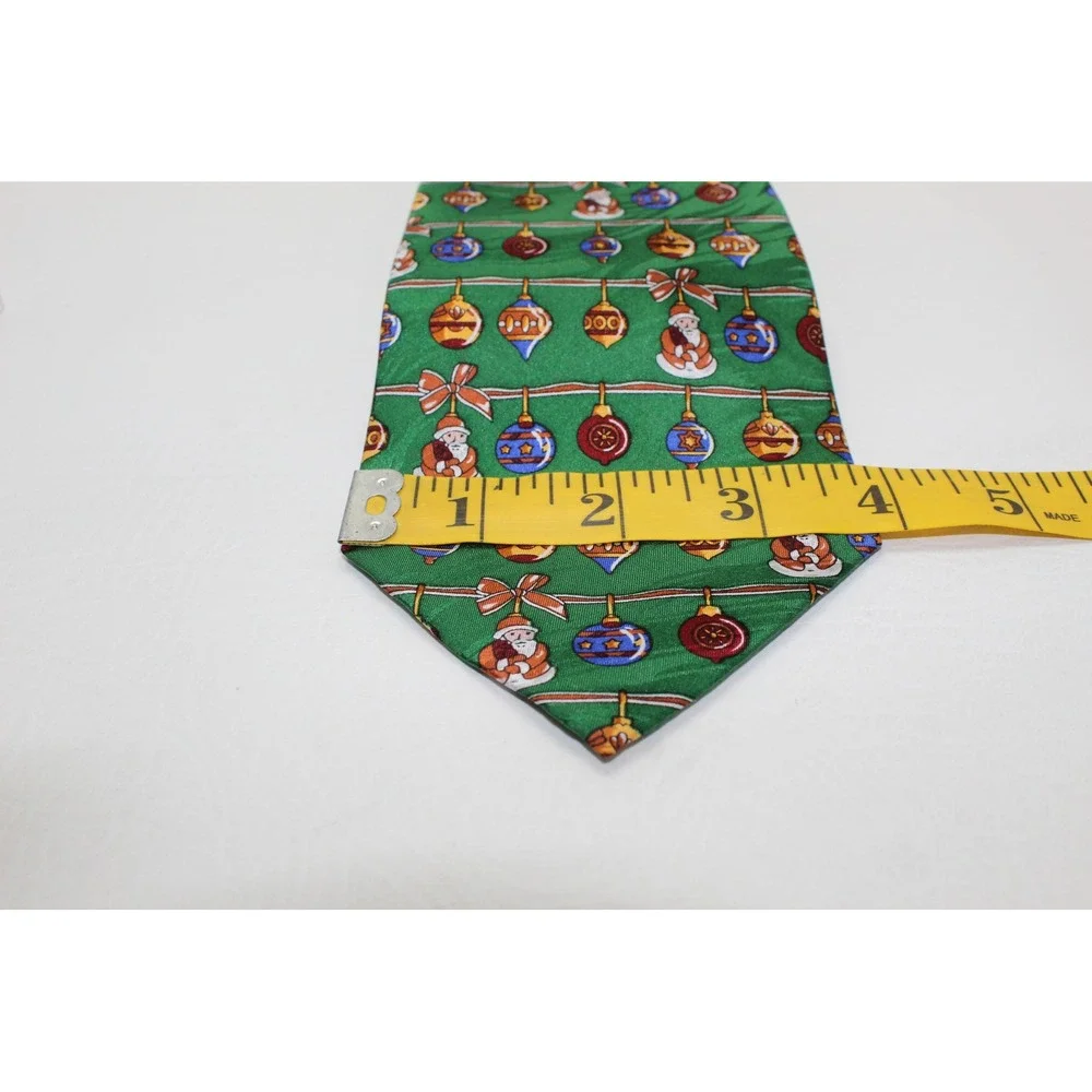 Keith Daniels Mens Green Silk Christmas Tie Santa Ornament Novelty 16254 GR
